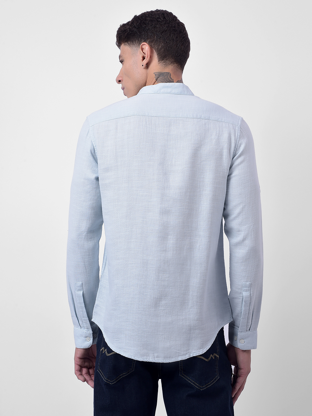 Numero Uno Men Blue Mandarin Collar Slim Fit Shirt